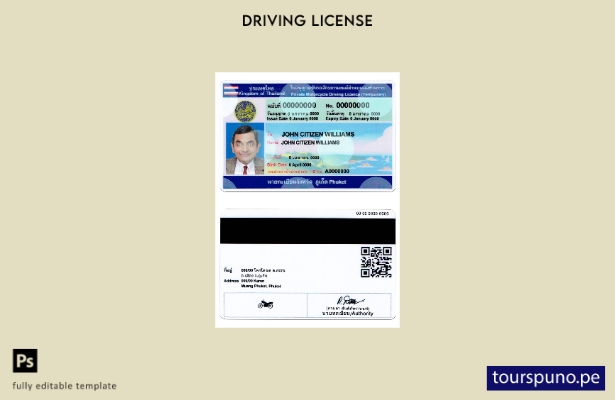 Plantilla de licencia de conducir de Tailandia lista para imprimir